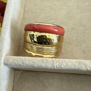 Aurelie Bidermann Venice Ring | Size 56 | Authentic | Gold Tone + Coral Enamel